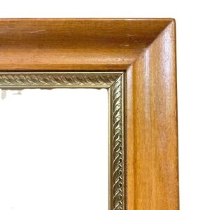 Vtg gold Mid Century Modern 5x7 Picture Frame Ornate Etched filigree brass wood